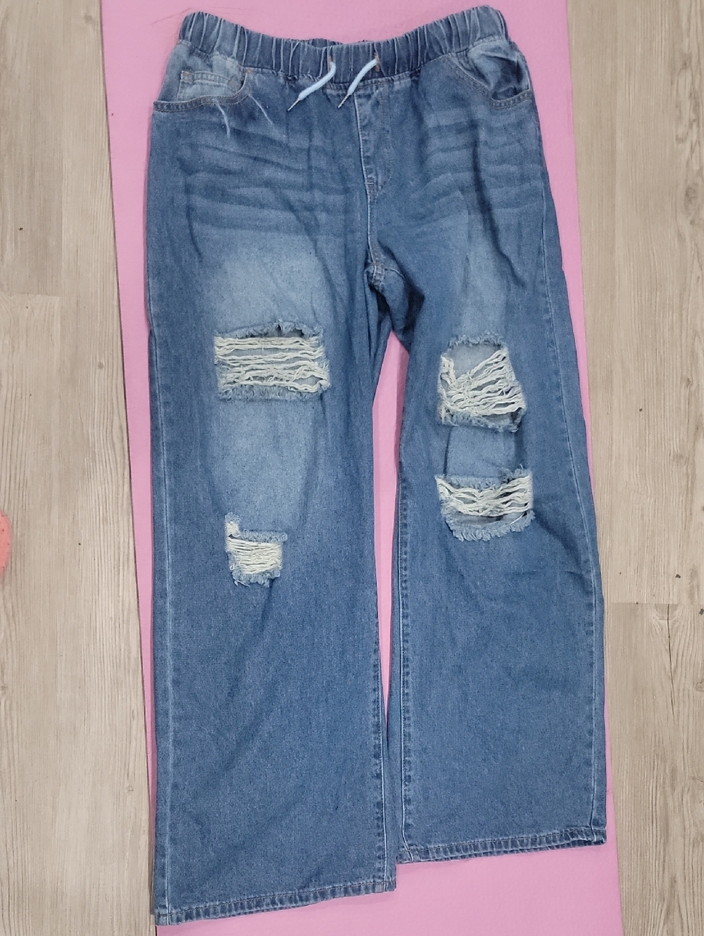 Blue Distressed Women’s Jeans - Casual Wide-Leg